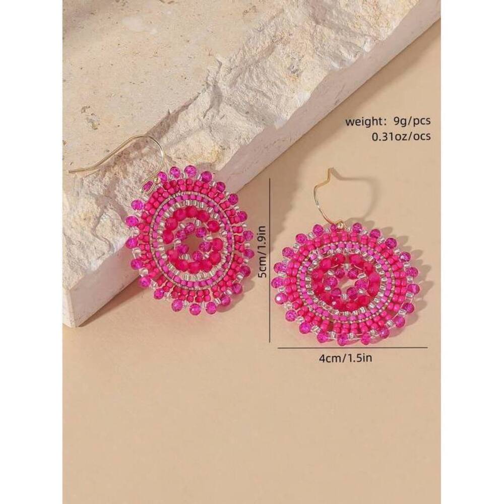 Boho Style Handmade Woven Colorful Crystal & Bead Earrings, Jewelry Suita